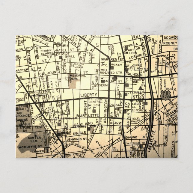 Sumter, SC Vintage Map Postcard (Front)