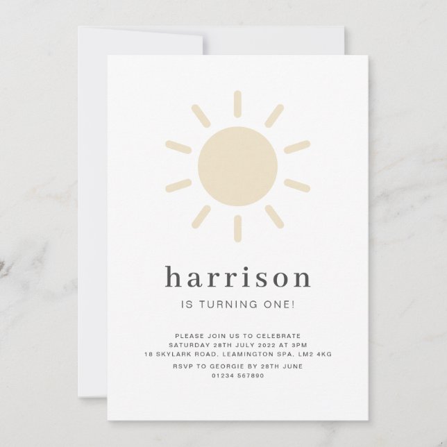 Sun 1st Birthday Invitation (Front)