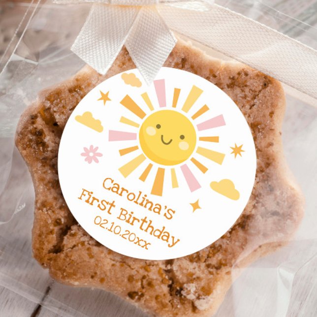Sun 1st Birthday Party Girl  Classic Round Sticker (Creator Uploaded)