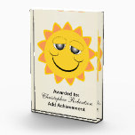 Sun Achievement Acrylic Award<br><div class="desc">This sunshine design award gives recognition to employees, teammates, or anyone that deserves it. You can customise this award with any text of your choice. Should you require any help with customising then contact us through the link on this page. Sunshine award.</div>