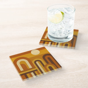 Sun and Arches Mid Century Modern Geometric Design Glass Coaster