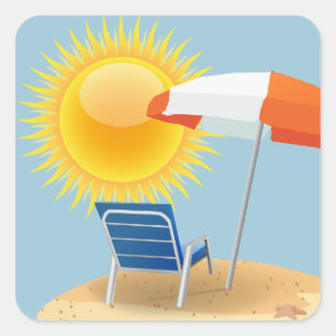 Sun and Beach Umbrella Square Sticker