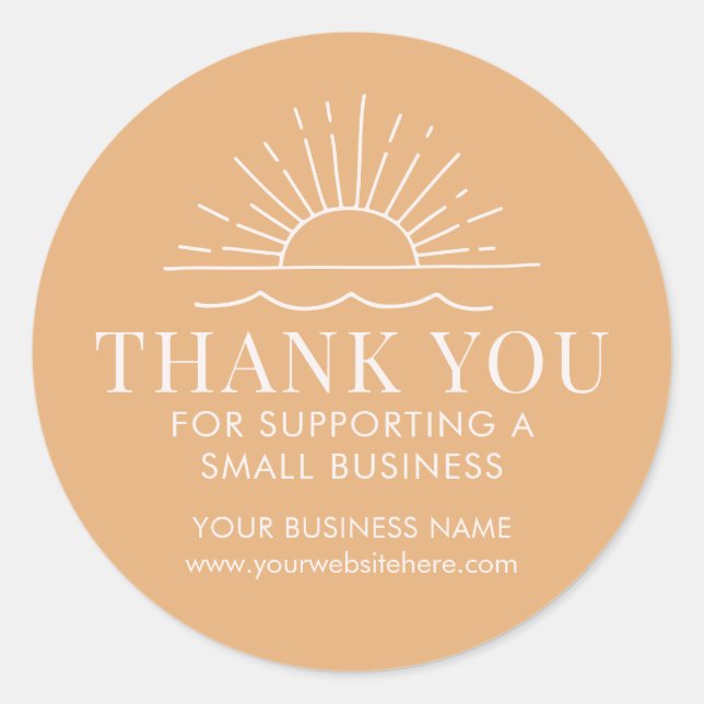 Sun and Beach Wave Modern Small Business Thank You Classic Round Sticker (Front)