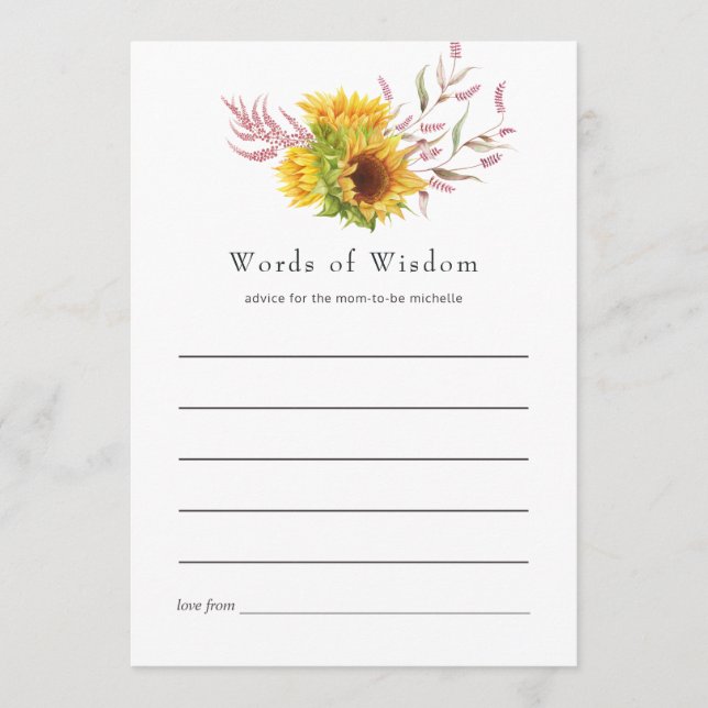 Sun and Burgundy Plum Floral Bridal Shower Advice Card (Front)