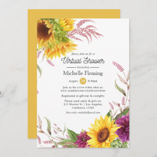 Sun and Burgundy Plum Floral Virtual Bridal Shower Invitation
