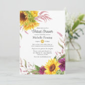 Sun and Burgundy Plum Floral Virtual Bridal Shower Invitation (Standing Front)