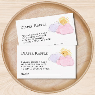 Sun And Clouds Diaper Raffle Baby Girl's Shower Enclosure Card