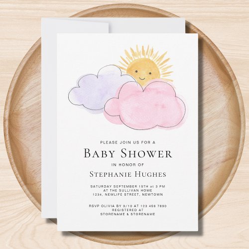 Sun And Clouds Girls Baby Shower  Invitation