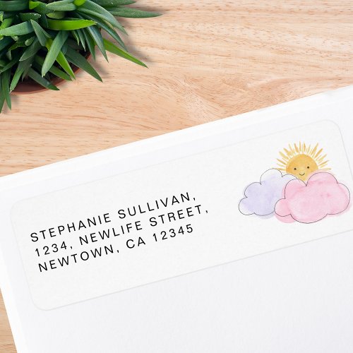 Sun And Clouds Girls Baby Shower Return Address Label