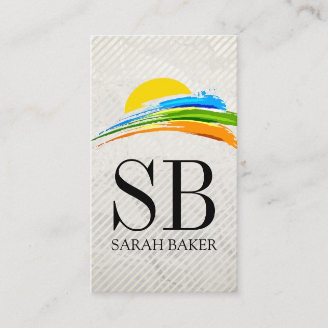 Sun and Colored Paint Brush Business Card (Front)