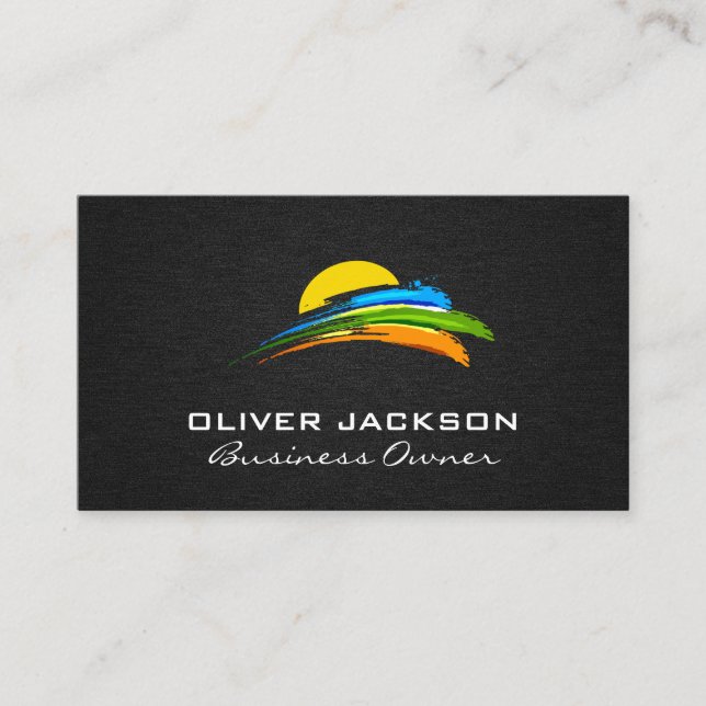 Sun and Colored Paint Brush Business Card (Front)