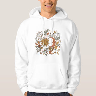 Sun and Crescent Moon Botanical Autumn Hoodie