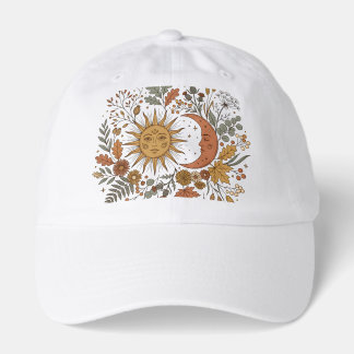 Sun and Crescent Moon Botanical Autumn Hoodie Hat