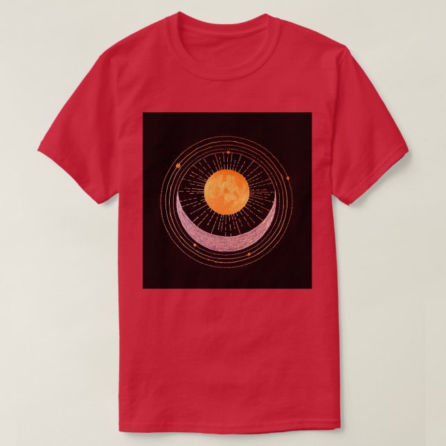 Sun and crescent moon gold silver on black T-Shirt (Design Front)