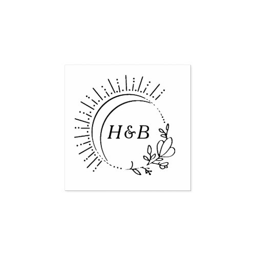 Sun and Flowers Monogram Rubber Stamp