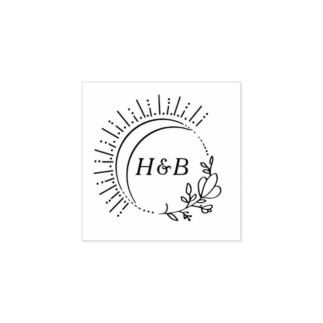 Sun and Flowers Monogram Rubber Stamp (Imprint)