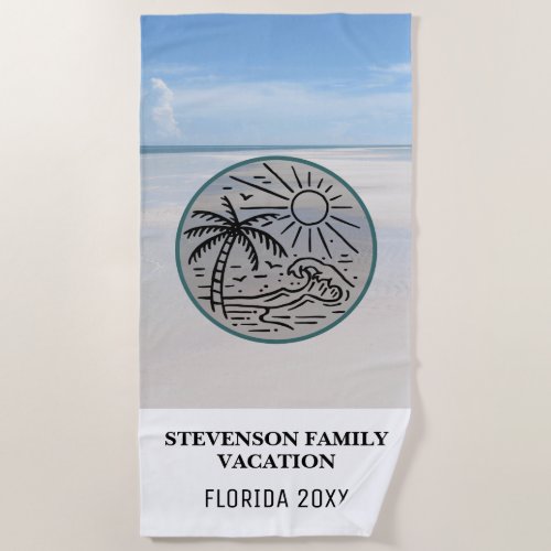 Sun and Fun Family Vacation Palm Tree Sand Sky Beach Towel