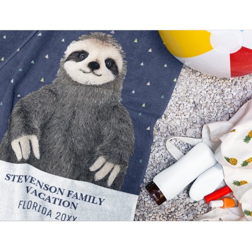 Sun and Fun Family Vacation Sloth Pattern Beach Towel