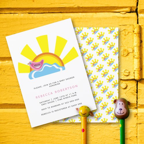 Sun and little bird on the cloud Baby Shower Invitation