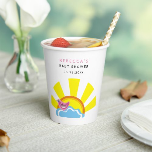Sun and little bird on the cloud Baby Shower Paper Cups