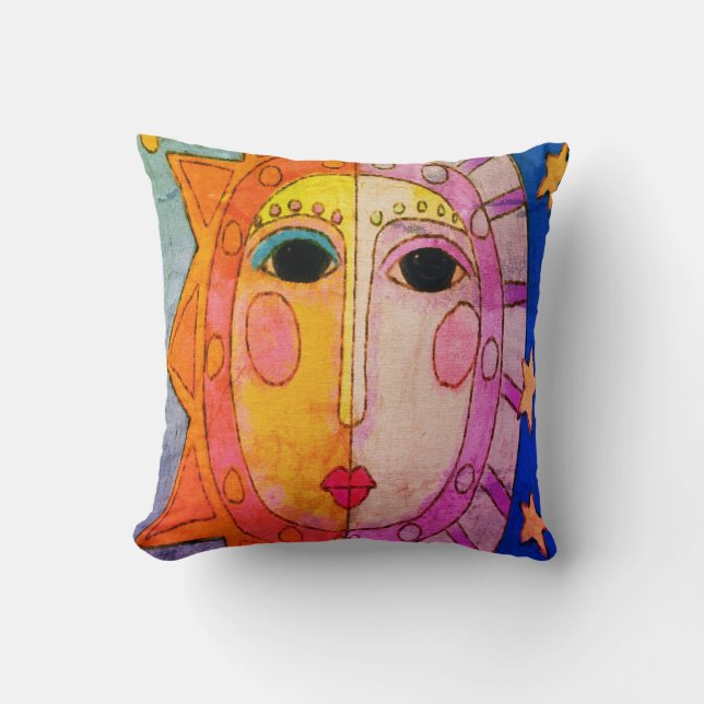 Sun and Moon Abstract Art Throw Pillow (Front)