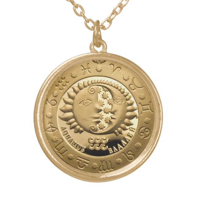 SUN AND MOON ABSTRACT DESIGN GOLD PLATED NECKLACE (Front)