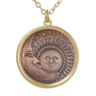 SUN AND MOON ABSTRACT DESIGN GOLD PLATED NECKLACE