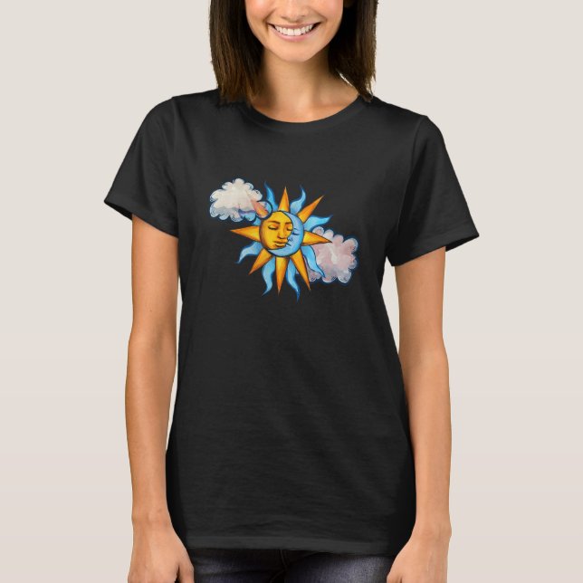 Sun and Moon and Clouds in the sky sunny moonchild T-Shirt (Front)