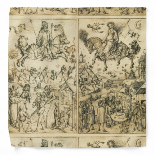 SUN AND MOON Antique Black White Astrology Drawing Bandana