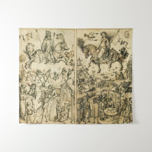 SUN AND MOON Antique Black White Astrology Drawing Tapestry