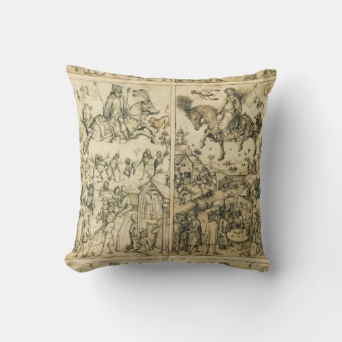 SUN AND MOON Antique Black White Astrology Drawing Throw Pillow
