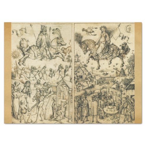 SUN AND MOON Antique Black White Astrology Drawing Tissue Paper