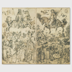 SUN AND MOON Antique Black White Astrology Drawing Wrapping Paper