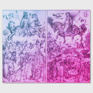 SUN AND MOON Antique Blue Purple Astrology Drawing Wrapping Paper