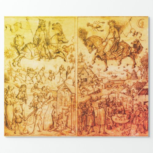 SUN AND MOON Antique Brown Astrology Drawing Wrapping Paper