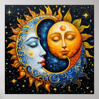 Sun and Moon Artistic Illustration Poster