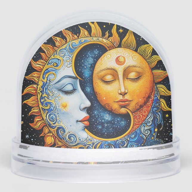 Sun and Moon Artistic Illustration Snow Globe (Front)