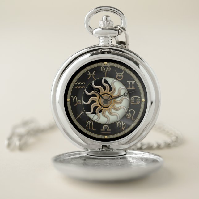 Sun And Moon Astrology Zodiac Symbol Pocket Watch (Inside)