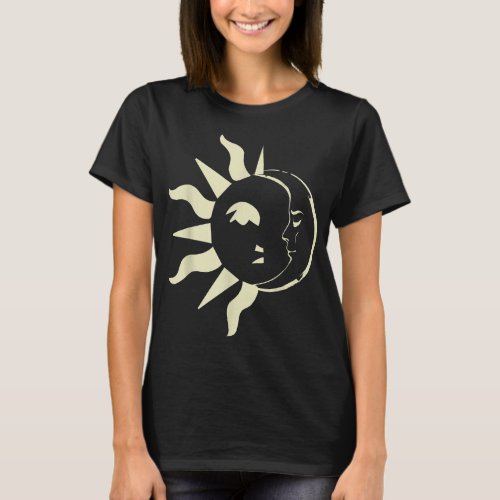Sun And Moon Astronomy Bohemian Face Hippie T_Shirt