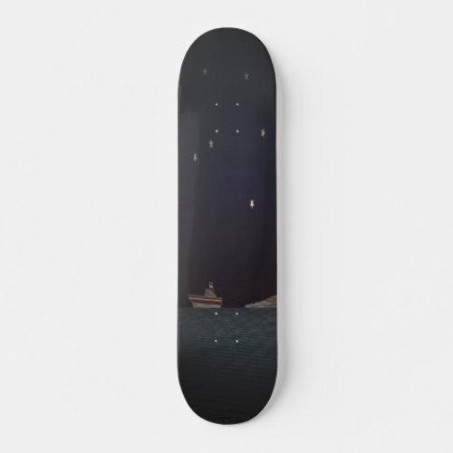 Sun and moon behind boats skateboard