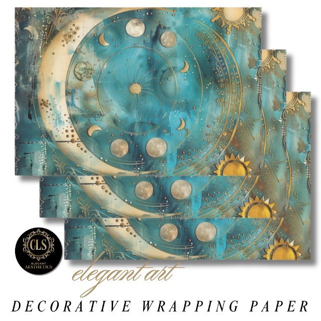 Sun and Moon Celestial Art  Wrapping Paper Sheets (Wrapping Paper – Magical Celestial Design)