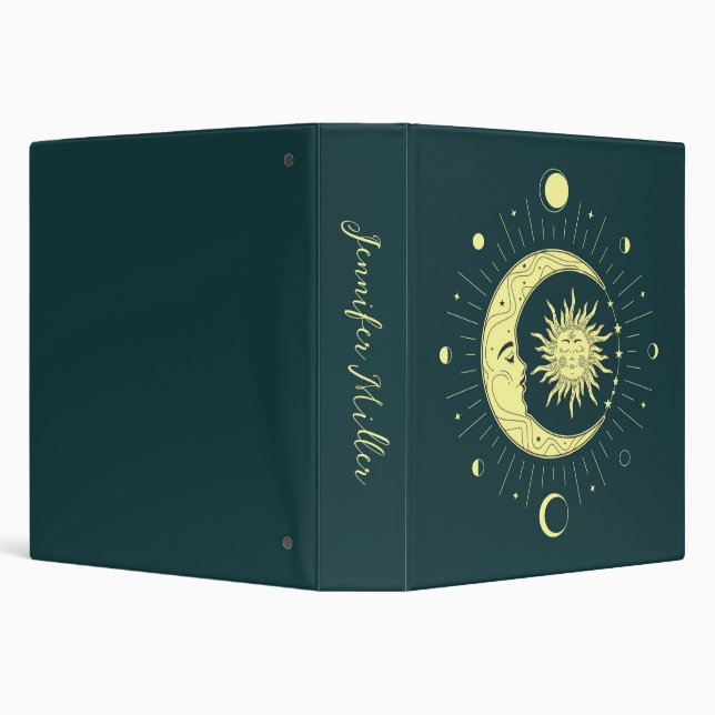 Sun and moon celestial design with moon phases 3 ring binder (Background)