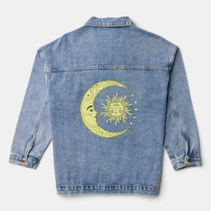 Sun and moon celestial design with moon phases denim jacket