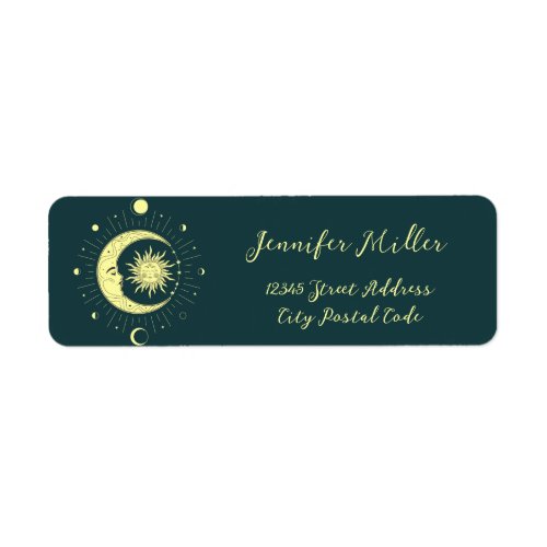Sun and moon celestial design with moon phases label