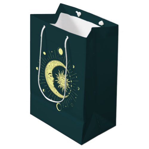 Sun and moon celestial design with moon phases medium gift bag