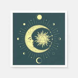 Sun and moon celestial design with moon phases napkins