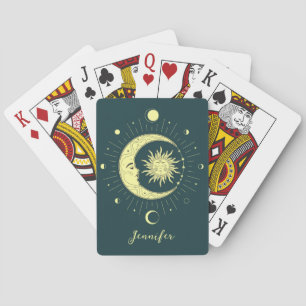 Sun and moon celestial design with moon phases poker cards
