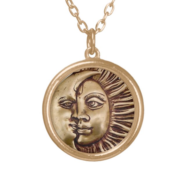 SUN AND MOON CHARM LOCKET GOLD PLATED NECKLACE (Front)