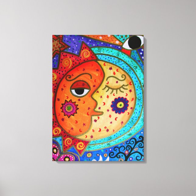 Sun and Moon Couple Celestial Painting Canvas Print (Front)
