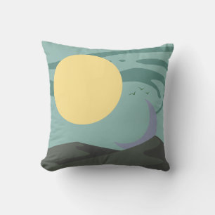 Sun and Moon Day over Desert with Birds Pillow